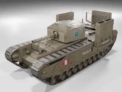 Churchill MK III Dieppe Infantry Support Heavy Tank Low-poly 3D model