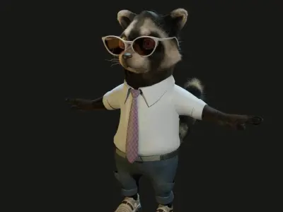 Raccoon yenot naturally fure 3D model
