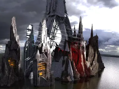 Stylized Tower Sci-Fi Cliffs Kit bash 3D model