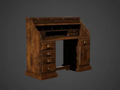Wood Antique Desk Low Poly Game Ready Low-poly 3D model