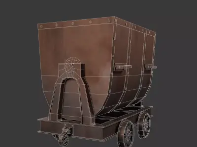 Metal Mine Cart Low-poly 3D model