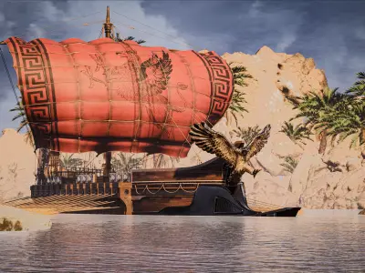 High Quality Antique Trireme Ship  with interior  Low-poly 3D model