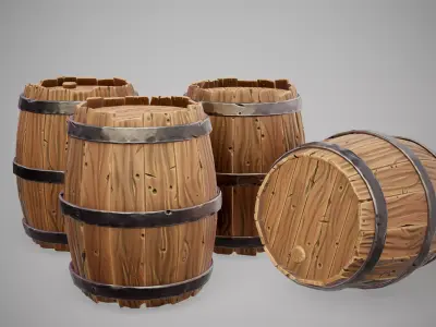 Stylized Barrels Low-poly 3D model