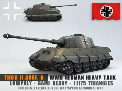 Low Poly Tiger II Ausf G heavy tank Low-poly 3D model