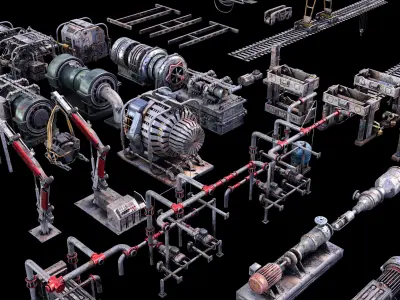 PBR Industrial Kitbash V2 - 200 Textured Models - Free Sample 3D model