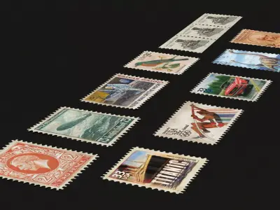 Vintage Old Postage Stamp Set 3D model
