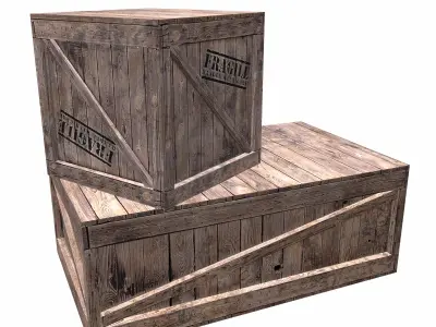 Wooden Box Set Low Poly Low-poly 3D model