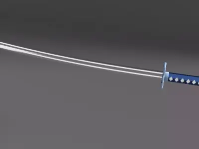 Low Poly Samurai Katana Sword Blue Flower Weapon Semi Realistic Low-poly 3D model