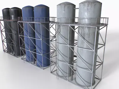 Old and Rusty Water Tanks 2 Low-poly 3D model