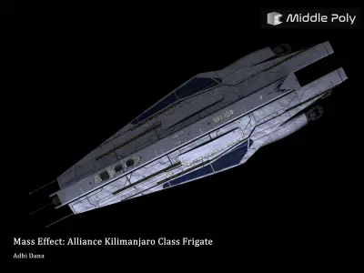 Mass Effect Alliance Kilimanjaro Class Frigate 3D Model Free low-poly 3D model