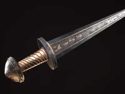 Medieval battle viking sword Game ready Low-poly 3D model