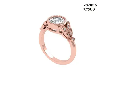 Solitaire Engagement Art Deco Ring 3D print model 52