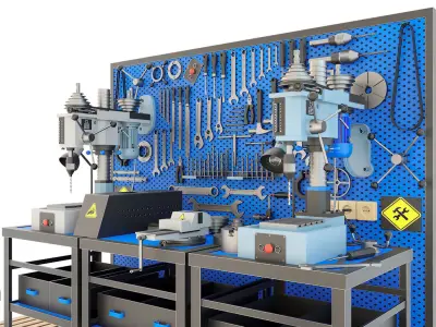 2M112 Drilling press and Industrial workbench garage tools 3D model