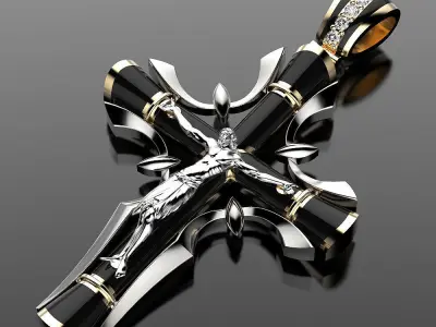 Russian Orthodox cross with diamonds and enamel 3D print model