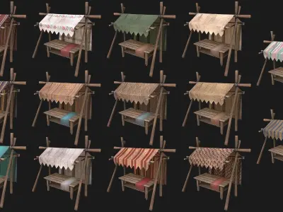 Large Market Stalls Tent Pack Low-poly 3D model
