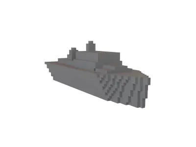 Voxel Style Simple Warship v1 002 Low-poly 3D model