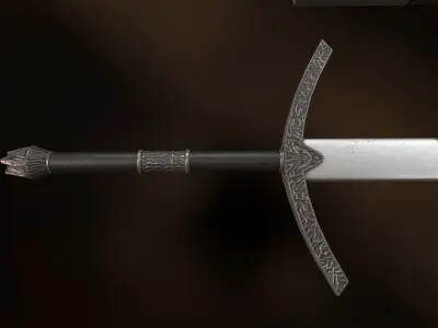 Iron Longsword with Sheath - PBR Low-poly Model Free low-poly 3D model
