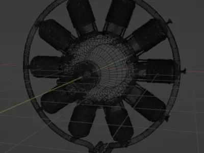 Anzani 10-cylinder radial aircraft engine 3D model
