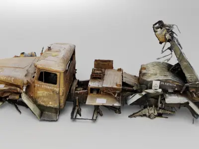 Destroyed BM-21 Grad or hailstorm multiple rocket launcher 3D model