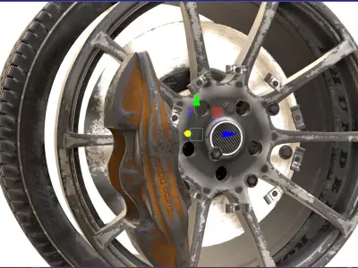 car wheel with dirty tire and ring - Game-Ready - VR AR Low-poly 3D model