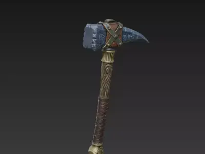 Fantasy Runed Stone Warhammer  Stylized Scanned Prop 3D model