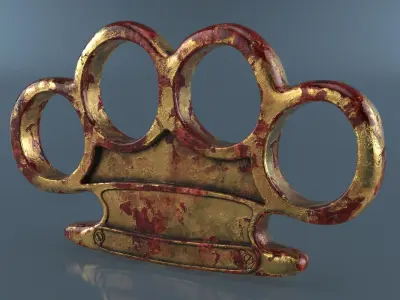 Vintage Heavy Brass Knuckles with Blood Traces 3D model