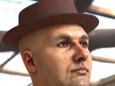 Pork Pie Hat Brown on Head 3D model