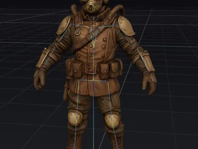 Steampunk Military Soldier Low-poly 3D model