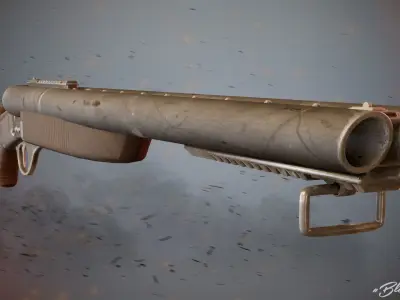 Shotgun old gun with bullet in it Low-poly 3D model
