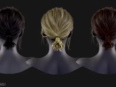 Real Time Hair Card Female Hairstyle part 03 Low-poly 3D model
