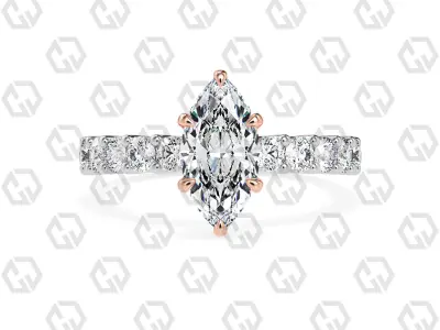 Ring 95 Marquise Shape prong set round on shank with Gems 3D print model