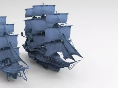 Manowar Fantasy Ship with Frigate Ship 3D model