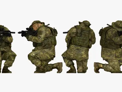 modern soldier aiming on knee honeybadger 001151 3D model