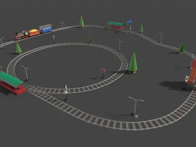 Toy Railway Low-poly 3D model