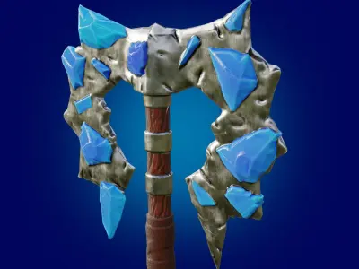 Stylized axe  Weapon with  ice crystals  Low-poly 3D model