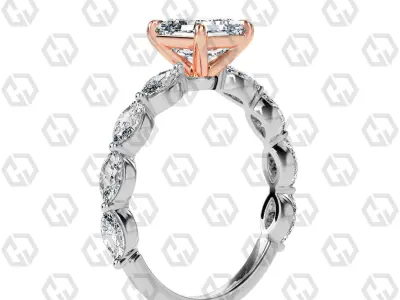 Ring 81 Asscher Shape marquise on shanks with Gems 3D print model