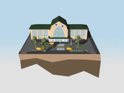 Railway Station KYIV style 3D low poly model Low-poly 3D model
