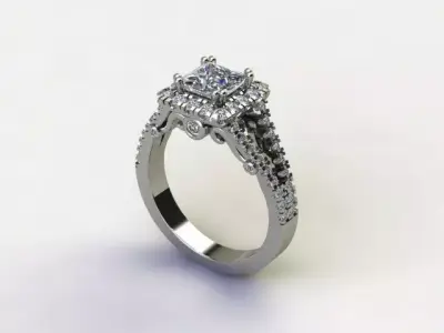 10093 diamond halo engagement ring 3D print model