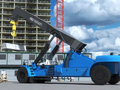 Reach Stacker Nielsen NCN 180TH Loading Concrete Barriers 3D model