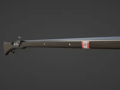 1480 Matchlock Arquebus Long Rifle Low-poly 3D model