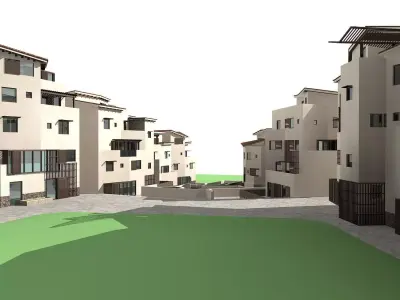 Villa apartment complex with grassy area 3D model
