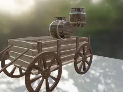 Farm Cart  and 3 Barrels 3D model