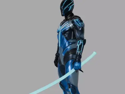 Blue Neon Sci Fi Cyborg 3D model