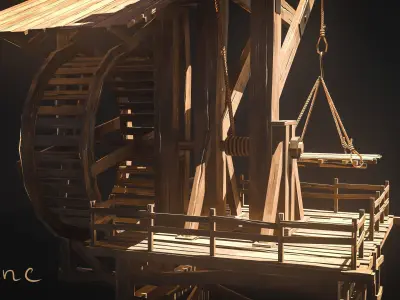 Crane Medieval Low Poly  Low-poly 3D model