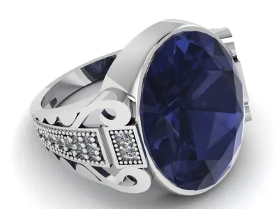 ANTIQUE GOLD SAPPHIRE RING 3D PRINTABLE MODEL 3D print model