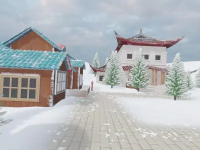 Winter Mountain Village 3D model buy