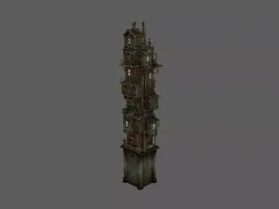 Stylized Steampunk Tower House 3D model