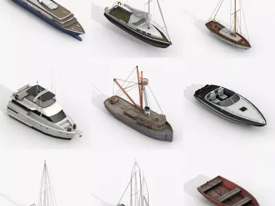 Watercraft Collection of Sailboats Pack - 9 Lowpoly 3D Models Low-poly 3D model