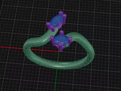 bypass ring with two gemstone 3D model