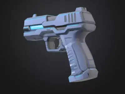 futuristic pistol with bright silver blue color Low-poly 3D model